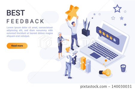 Best feedback landing page vector template with isometric illustration. Customer satisfaction rating homepage interface layout with isometry. Service quality evaluation 3d webpage design Best feedback landing page vector template with isometric illustration. Customer satisfaction rating homepage interface layout with isometry. Service quality evaluation 3d webpage design 140030031
