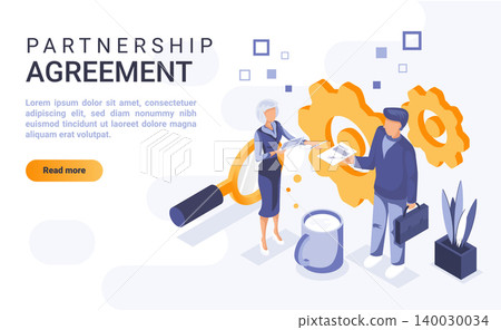 Partnership agreement landing page vector template with isometric illustration. Dealmaking and relationship establishment homepage interface layout with isometry. Contract conclusion 3d webpage design Partnership agreement landing page vector template with isometric illustration. Dealmaking and relationship establishment homepage interface layout with isometry. Contract conclusion 3d webpage design 140030034