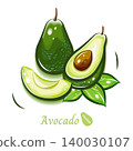 Cute, pop-style avocado illustration | Fresh fruit vector art 140030107