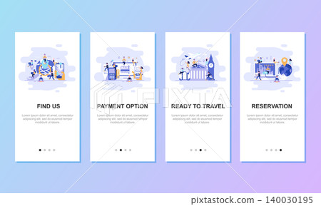 Onboarding screens user interface kit for mobile app templates concept. Modern user interface UX, UI screen template for mobile smart phone or responsive web site. Vector illustration flat design. Onboarding screens user interface kit for mobile app templates concept. Modern user interface UX, UI screen template for mobile smart phone or responsive web site. Vector illustration flat design. 140030195