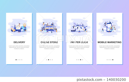 Onboarding screens user interface kit for mobile app templates concept. Modern user interface UX, UI screen template for mobile smart phone or responsive web site. Vector illustration flat design. Onboarding screens user interface kit for mobile app templates concept. Modern user interface UX, UI screen template for mobile smart phone or responsive web site. Vector illustration flat design. 140030200