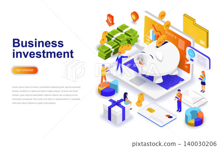 Business investment modern flat design isometric concept. Money and people concept. Landing page template. Conceptual isometric vector illustration for web and graphic design. Business investment modern flat design isometric concept. Money and people concept. Landing page template. Conceptual isometric vector illustration for web and graphic design. 140030206