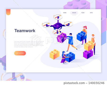Landing page template of business, workflow management and office situations. 3D isometric concept of web page design for website and mobile website. Vector illustration. Landing page template of business, workflow management and office situations. 3D isometric concept of web page design for website and mobile website. Vector illustration. 140030246