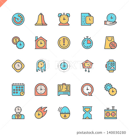 Flat line time icons set for website and mobile site and apps. Outline icons design. 48x48 Pixel Perfect. Linear pictogram pack. Vector illustration. Flat line time icons set for website and mobile site and apps. Outline icons design. 48x48 Pixel Perfect. Linear pictogram pack. Vector illustration. 140030280