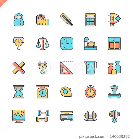 Flat line measuring, measure elements icons set for website and mobile site and apps. Outline icons design. 48x48 Pixel Perfect. Linear pictogram pack. Vector illustration. Flat line measuring, measure elements icons set for website and mobile site and apps. Outline icons design. 48x48 Pixel Perfect. Linear pictogram pack. Vector illustration. 140030292