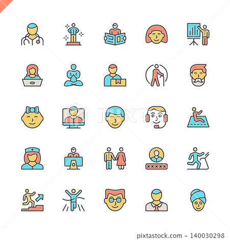 Flat line people icons set for website and mobile site and apps. Outline icons design. 48x48 Pixel Perfect. Linear pictogram pack. Vector illustration. 140030298