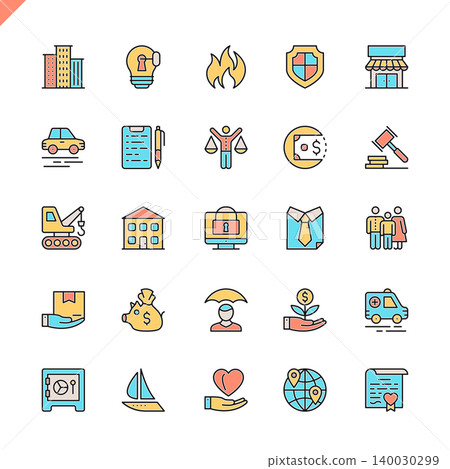 Flat line insurance icons set for website and mobile site and apps. Outline icons design. 48x48 Pixel Perfect. Linear pictogram pack. Vector illustration. Flat line insurance icons set for website and mobile site and apps. Outline icons design. 48x48 Pixel Perfect. Linear pictogram pack. Vector illustration. 140030299