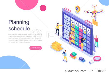 Modern flat design isometric concept of Planning Schedule for banner and website. Landing page template. Team of businessmen are constructing business plan. Vector illustration. Modern flat design isometric concept of Planning Schedule for banner and website. Landing page template. Team of businessmen are constructing business plan. Vector illustration. 140030316