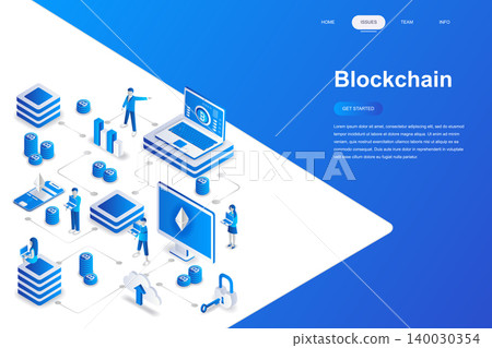 Blockchain modern flat design isometric concept. Cryptocurrency and people concept. Landing page template. Conceptual isometric vector illustration for web and graphic design. Blockchain modern flat design isometric concept. Cryptocurrency and people concept. Landing page template. Conceptual isometric vector illustration for web and graphic design. 140030354