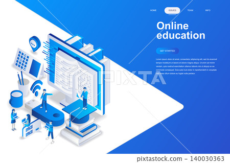 Online education modern flat design isometric concept. Learning and people concept. Landing page template. Conceptual isometric vector illustration for web and graphic design. 140030363