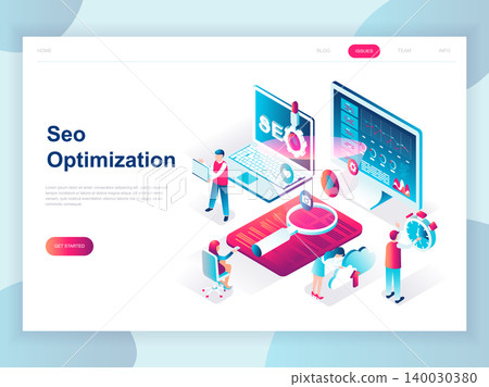 Modern flat design isometric concept of SEO Analysis for banner and website. Isometric landing page template. Search engine optimization, strategies and marketing. Vector illustration. 140030380