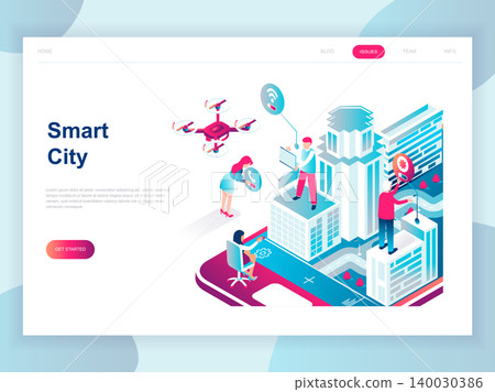 Modern flat design isometric concept of Smart City for banner and website. Isometric landing page template. Business center with skyscrapers, streets of the city connected roads. Vector illustration. Modern flat design isometric concept of Smart City for banner and website. Isometric landing page template. Business center with skyscrapers, streets of the city connected roads. Vector illustration. 140030386