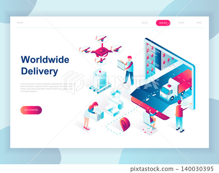 Modern flat design isometric concept of Worldwide Delivery for banner and website. Isometric landing page template. Warehouse, truck, forklift, courier, drone and delivery man. Vector illustration. Modern flat design isometric concept of Worldwide Delivery for banner and website. Isometric landing page template. Warehouse, truck, forklift, courier, drone and delivery man. Vector illustration. 140030395