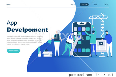 Modern flat design concept of App Development for website and mobile website development. Landing page template. Developing programming a new project using mobile application. Vector illustration. Modern flat design concept of App Development for website and mobile website development. Landing page template. Developing programming a new project using mobile application. Vector illustration. 140030401
