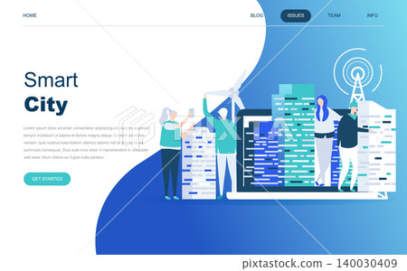 Modern flat design concept of Smart City for website and mobile website development. Landing page template. Business center with skyscrapers, streets of the city connected roads. Vector illustration. Modern flat design concept of Smart City for website and mobile website development. Landing page template. Business center with skyscrapers, streets of the city connected roads. Vector illustration. 140030409