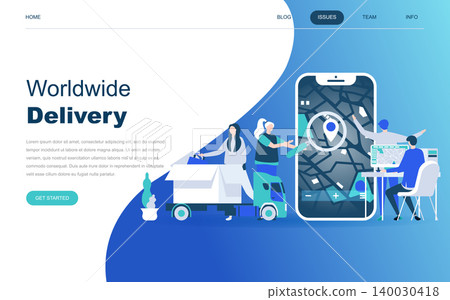 Modern flat design concept of Worldwide Delivery for website and mobile website development. Landing page template. Warehouse, truck, forklift, courier, drone and delivery man. Vector illustration. Modern flat design concept of Worldwide Delivery for website and mobile website development. Landing page template. Warehouse, truck, forklift, courier, drone and delivery man. Vector illustration. 140030418