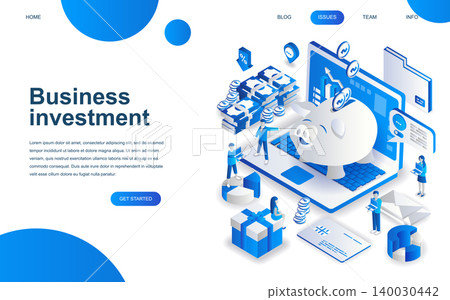 Modern isometric design concept of Business Investment for website and mobile website development. Isometric landing page template. Analysis of sales, statistic growth data. Vector illustration. 140030442