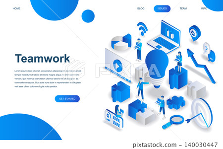 Modern isometric design concept of Teamwork for website and mobile website development. Isometric landing page template. Business management, online communication and finance. Vector illustration. Modern isometric design concept of Teamwork for website and mobile website development. Isometric landing page template. Business management, online communication and finance. Vector illustration. 140030447