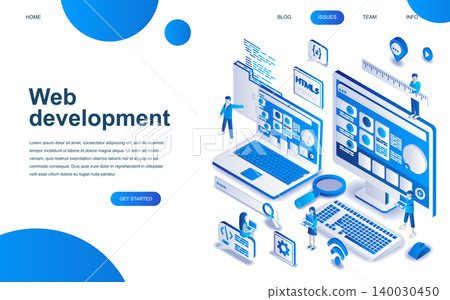 Modern isometric design concept of Web Development for website and mobile website development. Isometric landing page template. Developer coding software and programming web site. Vector illustration. 140030450