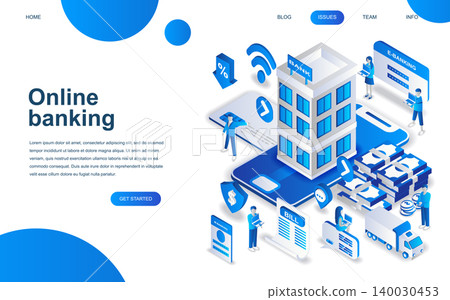 Modern isometric design concept of Online Banking for website and mobile website development. Isometric landing page template. Electronic bank payment or customer support. Vector illustration. 140030453