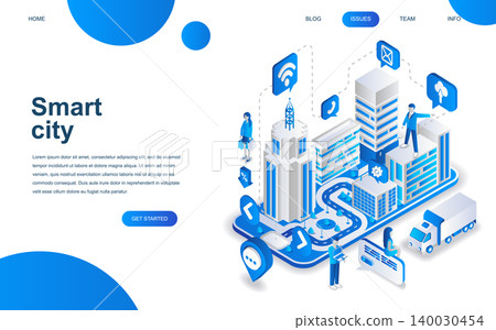 Modern isometric design concept of Smart City for website and mobile website development. Isometric landing page template. Business center with skyscrapers. Vector illustration. Modern isometric design concept of Smart City for website and mobile website development. Isometric landing page template. Business center with skyscrapers. Vector illustration. 140030454