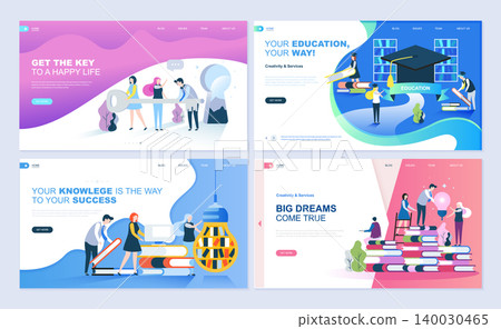 Set of landing page template for education, know how, university, business solutions. Modern vector illustration flat concepts decorated people character for website and mobile website development. 140030465