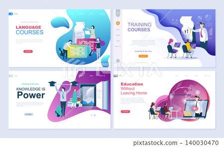 Set of landing page template for education, consulting, training, language courses. Modern vector illustration flat concepts decorated people character for website and mobile website development. Set of landing page template for education, consulting, training, language courses. Modern vector illustration flat concepts decorated people character for website and mobile website development. 140030470