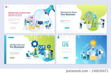 Set of landing page template for business, consulting, finance and marketing. Modern vector illustration flat concepts decorated people character for website and mobile website development. Set of landing page template for business, consulting, finance and marketing. Modern vector illustration flat concepts decorated people character for website and mobile website development. 140030471