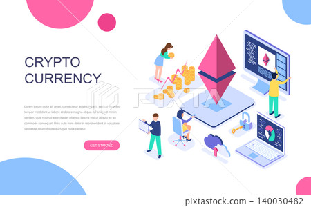 Modern flat design isometric concept of Cryptocurrency Exchange for banner and website. Isometric landing page template. Farm for mining digital money and trading currency. Vector illustration. Modern flat design isometric concept of Cryptocurrency Exchange for banner and website. Isometric landing page template. Farm for mining digital money and trading currency. Vector illustration. 140030482