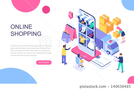 Modern flat design isometric concept of Online Shopping for banner and website. Isometric landing page template. E-commerce market, shopping payment or customer support. Vector illustration. Modern flat design isometric concept of Online Shopping for banner and website. Isometric landing page template. E-commerce market, shopping payment or customer support. Vector illustration. 140030485