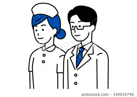 A doctor and a nurse looking straight ahead. A doctor and a nurse looking straight ahead. 140030746