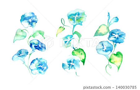 水彩畫。夏日牽牛花水彩風格插畫。夏日水彩矢量插圖。日式牽牛花圖案。 水彩畫。夏日牽牛花水彩風格插畫。夏日水彩矢量插圖。日式牽牛花圖案。 140030785