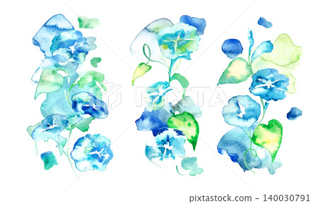 水彩畫。夏日牽牛花水彩風格插畫。夏日水彩矢量插圖。日式牽牛花圖案。 水彩畫。夏日牽牛花水彩風格插畫。夏日水彩矢量插圖。日式牽牛花圖案。 140030791