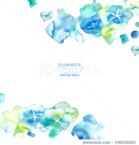 水彩畫。夏日牽牛花水彩風格插畫。夏日水彩矢量插圖。日式牽牛花圖案。 140030805