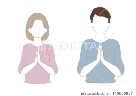 Woman and man with hands clasped together (set) 140030957