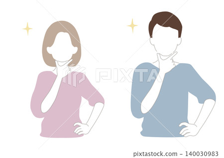 Woman with hand on chin, man (set) Woman with hand on chin, man (set) 140030983