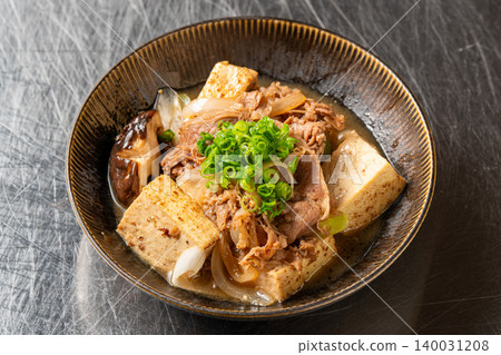 Sukiyaki Meat and Tofu: A Japanese-style stew infused with the rich flavor of beef. Sukiyaki Meat and Tofu: A Japanese-style stew infused with the rich flavor of beef. 140031208
