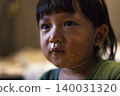 Toddler Boy Crying With snot Bubble In His Nose, sick baby child with flu for healthcare family marketing campaign, brand awareness, pediatric medical care, childhood sickness and parenting comfort. 140031320