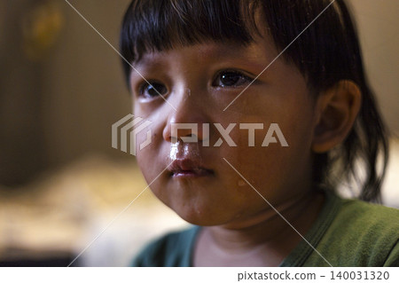 Toddler Boy Crying With snot Bubble In His Nose, sick baby child with flu for healthcare family marketing campaign, brand awareness, pediatric medical care, childhood sickness and parenting comfort. Toddler Boy Crying With snot Bubble In His Nose, sick baby child with flu for healthcare family marketing campaign, brand awareness, pediatric medical care, childhood sickness and parenting comfort. 140031320