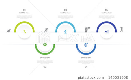 Business Infographic Timeline Template with icon 5 Step process, label and circle design for business and presentation Vector Illustration. Business Infographic Timeline Template with icon 5 Step process, label and circle design for business and presentation Vector Illustration. 140031908