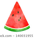 Watercolor-style illustration of a triangularly sliced watermelon. Summer fruit. 140031955