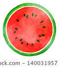 Watercolor-style illustration of a watermelon cross-section. Summer. Fruit. 140031957