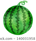 Watercolor-style illustration of a whole watermelon. Summer fruit. 140031958