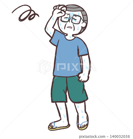 An illustration of a senior man who is sweating and staggering. An illustration of a senior man who is sweating and staggering. 140032038