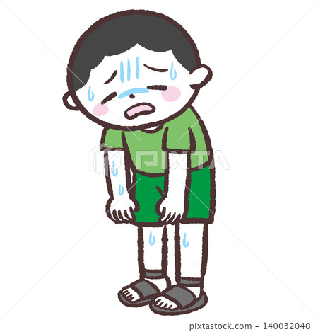 男孩因酷熱而癱倒在地的插圖。 男孩因酷熱而癱倒在地的插圖。 140032040