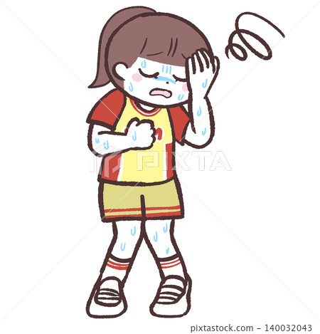 一幅插圖,描繪了一個身穿制服的女孩,她滿頭大汗,雙手抱頭。 一幅插圖,描繪了一個身穿制服的女孩,她滿頭大汗,雙手抱頭。 140032043