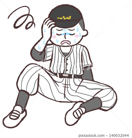 An illustration of a boy in a uniform sitting down, covered in sweat. An illustration of a boy in a uniform sitting down, covered in sweat. 140032044