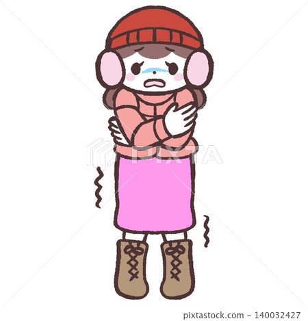 Illustration of a woman shivering in the cold Illustration of a woman shivering in the cold 140032427