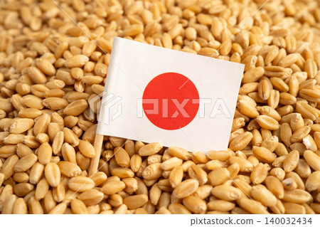 Japan flag on grain wheat, trade export and economy. Japan flag on grain wheat, trade export and economy. 140032434
