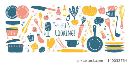 Kitchen item illustrations and icon set Kitchen item illustrations and icon set 140032764